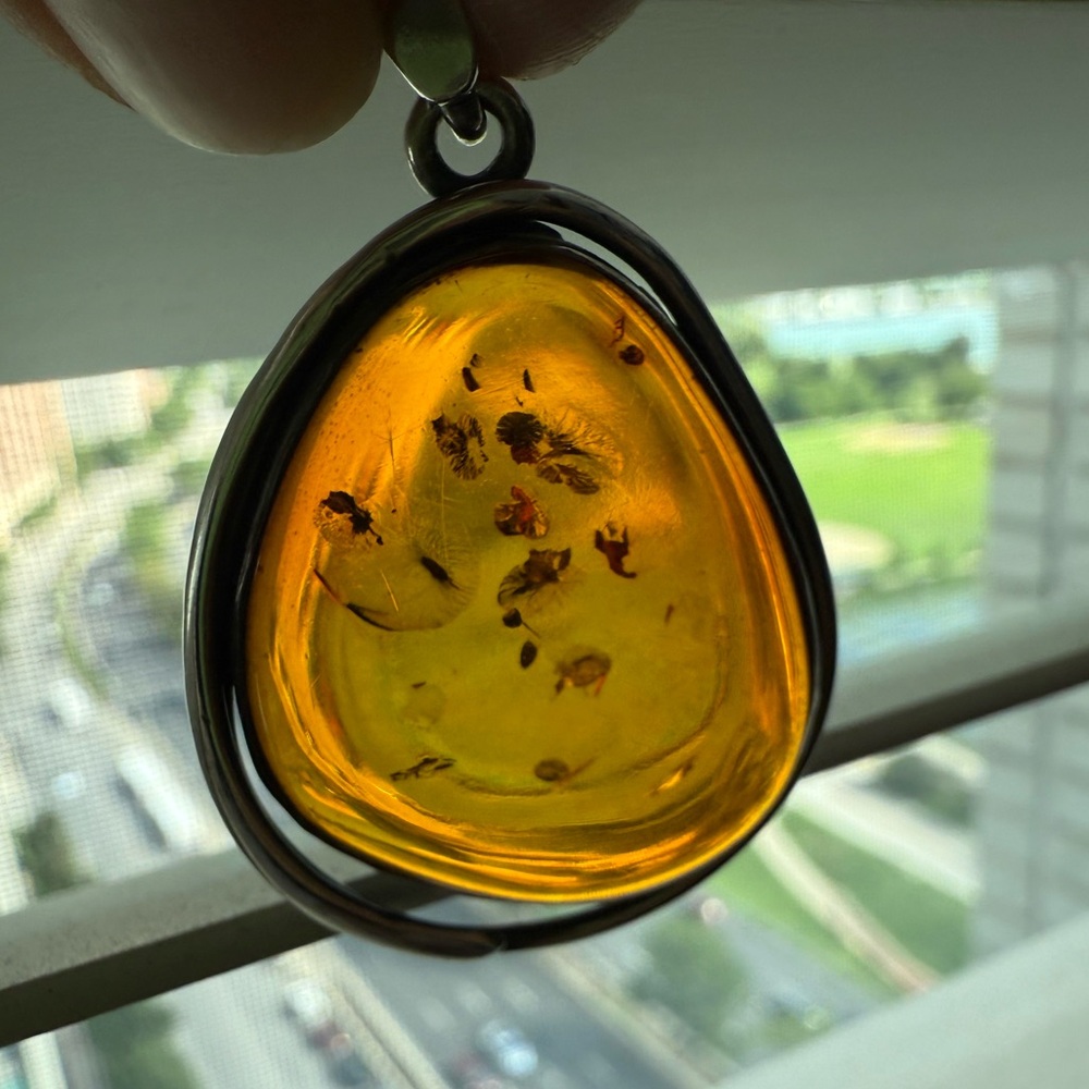 Authentic Baltic Amber Pendant with 925 Silver Frame